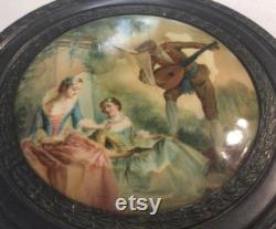 Vintage Silverplate Round Powder Jar withRenaissance Serenade Scene Lid ( AS IS )