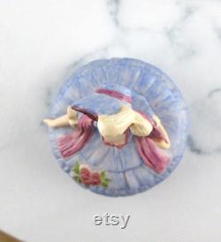 Vintage Sitzendorf German Porcelain Crinoline Lady Powder Box in Purple, Dressing Table Trinket Powder Pot Box, 1920's 1930's Germany