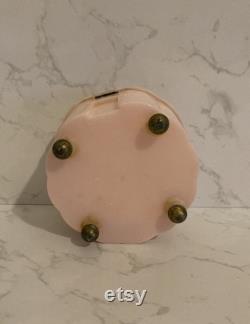 Vintage Soft Pink Lucite Vanity Box Floral Accent Hinged Box Chanel Powder Puff