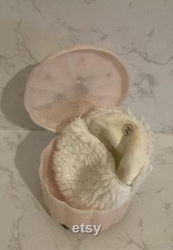 Vintage Soft Pink Lucite Vanity Box Floral Accent Hinged Box Chanel Powder Puff