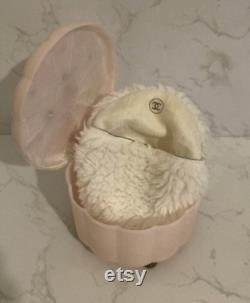 Vintage Soft Pink Lucite Vanity Box Floral Accent Hinged Box Chanel Powder Puff