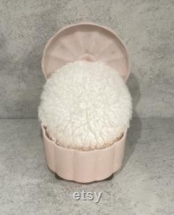Vintage Soft Pink Lucite Vanity Box Floral Accent Hinged Box Chanel Powder Puff