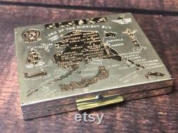 Vintage Souvenir Etched Alaska Gold Tone Metal Powder Compact with Mirror