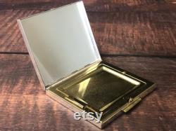 Vintage Souvenir Etched Alaska Gold Tone Metal Powder Compact with Mirror