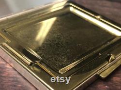 Vintage Souvenir Etched Alaska Gold Tone Metal Powder Compact with Mirror