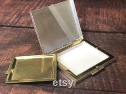 Vintage Souvenir Etched Alaska Gold Tone Metal Powder Compact with Mirror