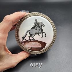 Vintage Soviet Powder Box Hand-Painted Enamel, Peter the Great