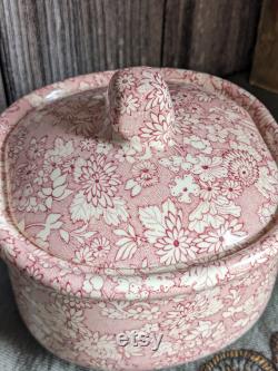 Vintage St Michael's (Marks and Spencers) red transferware powder box 'Victoriana'