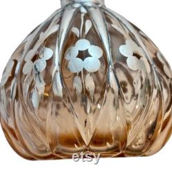 Vintage Sterling Silver Overlay Floral Pink Depression Glass Vanity Set, Perfume Bottle and Powder Jar