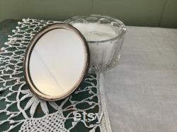 Vintage Sterling Silver Powder Jar Glass Makeup Mirror Jar Beauty Cosmetic Jar Ladies Vanity Women's Dressing Room Boudoir Decor