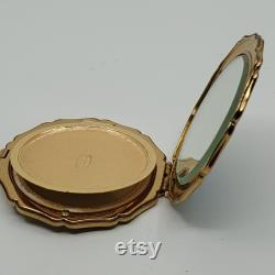 Vintage Stratton Blue Teal Enamel Gold tone Mirror Powder Compact Case. Made in England.