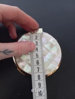 Vintage Stratton powder box makeup with mother of pearl lid and Elizabeth Arden puff
