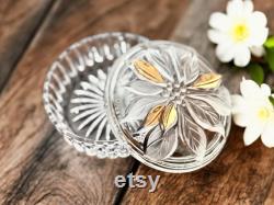Vintage Studio Nova Crystal Poinsettia Glass Powder Box Trinket Box for Jewelry Made in Japan 1980s Vintage Powder Box