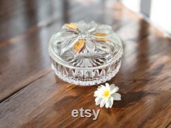 Vintage Studio Nova Crystal Poinsettia Glass Powder Box Trinket Box for Jewelry Made in Japan 1980s Vintage Powder Box