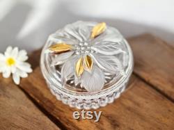 Vintage Studio Nova Crystal Poinsettia Glass Powder Box Trinket Box for Jewelry Made in Japan 1980s Vintage Powder Box
