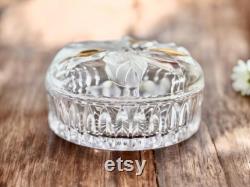 Vintage Studio Nova Crystal Poinsettia Glass Powder Box Trinket Box for Jewelry Made in Japan 1980s Vintage Powder Box