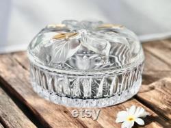 Vintage Studio Nova Crystal Poinsettia Glass Powder Box Trinket Box for Jewelry Made in Japan 1980s Vintage Powder Box