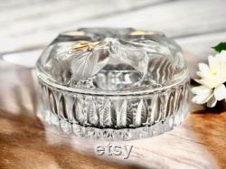 Vintage Studio Nova Crystal Poinsettia Glass Powder Box Trinket Box for Jewelry Made in Japan 1980s Vintage Powder Box