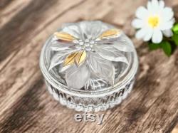 Vintage Studio Nova Crystal Poinsettia Glass Powder Box Trinket Box for Jewelry Made in Japan 1980s Vintage Powder Box
