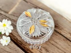 Vintage Studio Nova Crystal Poinsettia Glass Powder Box Trinket Box for Jewelry Made in Japan 1980s Vintage Powder Box