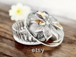 Vintage Studio Nova Crystal Poinsettia Glass Powder Box Trinket Box for Jewelry Made in Japan 1980s Vintage Powder Box