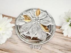 Vintage Studio Nova Crystal Poinsettia Glass Powder Box Trinket Box for Jewelry Made in Japan 1980s Vintage Powder Box