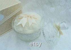 Vintage Style Cream Luxury Faux Fur Powder Puff and Powder Jar. Soft and Fluffy. Gift for Her. Pamper Gift. Vegan Gift.