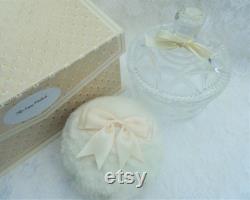 Vintage Style Cream Luxury Faux Fur Powder Puff and Powder Jar. Soft and Fluffy. Gift for Her. Pamper Gift. Vegan Gift.