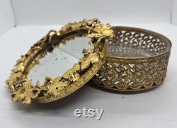Vintage Stylebuilt Gold Filigree Powder Trinket Box Hollywood Regency Decor
