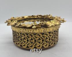 Vintage Stylebuilt Gold Filigree Powder Trinket Box Hollywood Regency Decor