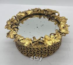 Vintage Stylebuilt Gold Filigree Powder Trinket Box Hollywood Regency Decor