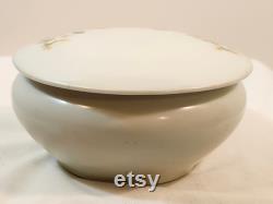 Vintage TK Czechoslovakia Beige Floral Lidded Powder Jar with Powder and Puff 1930s