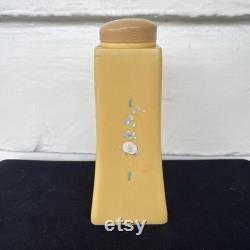 Vintage Talc Powder Refillable Dispenser Butter Yellow, Blue, White Flower