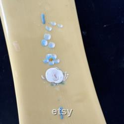 Vintage Talc Powder Refillable Dispenser Butter Yellow, Blue, White Flower