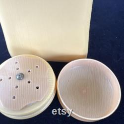 Vintage Talc Powder Refillable Dispenser Butter Yellow, Blue, White Flower