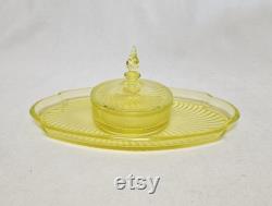 Vintage Tiffin Milady Uranium Glass Vanity Tray and Powder Box