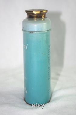 Vintage Tin Revlon Aquamarine Talc Powder 4.25 Aqua, with Brass Push Opening, 1950s