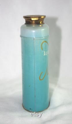 Vintage Tin Revlon Aquamarine Talc Powder 4.25 Aqua, with Brass Push Opening, 1950s