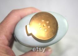 Vintage Tin Revlon Aquamarine Talc Powder 4.25 Aqua, with Brass Push Opening, 1950s