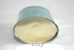 Vintage Tin Revlon Aquamarine Talc Powder 4.25 Aqua, with Brass Push Opening, 1950s