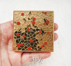 Vintage Tiny Brass Box Enameled Jewelry Box Small Powder Box