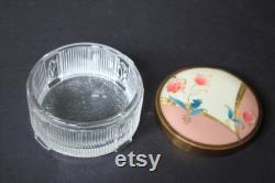 Vintage Trinket Dish. Rose Pink and White, Grandmacore Vanity Decor, Glass Dish, Plastic Top, Mid Century Modern, Housewarming, Hostess Gift
