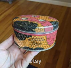 Vintage Truvy Paris Bath Powder in Decorative Round Tin Sealed Powder with Puff Very Good Condition Free U.S. Shipping