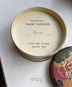 Vintage Truvy Paris Bath Powder in Decorative Round Tin Sealed Powder with Puff Very Good Condition Free U.S. Shipping