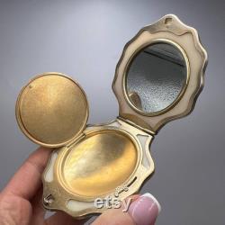 Vintage USSR Silver 875 Gilt Compact Powder Box Shell Mirror Signed 91g Antique Makeup Accessory, Retro Russian Collectible