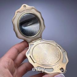 Vintage USSR Silver 875 Gilt Compact Powder Box Shell Mirror Signed 91g Antique Makeup Accessory, Retro Russian Collectible