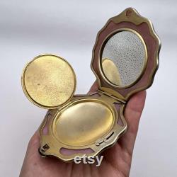 Vintage USSR Soviet Women's Gilt Silver 875 Compact Powder Box Shell Mirror Signed 92 gr