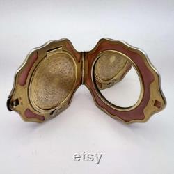 Vintage USSR Soviet Women's Gilt Silver 875 Compact Powder Box Shell Mirror Signed 92 gr