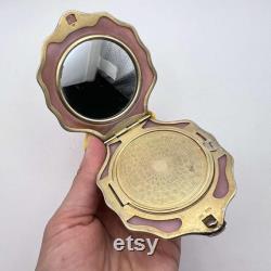 Vintage USSR Soviet Women's Gilt Silver 875 Compact Powder Box Shell Mirror Signed 92 gr