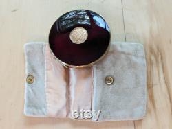 Vintage Ultima II Maroon Enamel Compact P 62 Revlon Translucent Pressed Powder and Original Velvet Sack